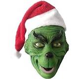 ZLCOS Grönt monster cosplay latexmask med röd hatt jul lyxig komedi film halloween fest kostym rekvisita för vuxna