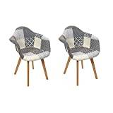 HOME DECO FACTORY HD7318 set med 2 stolar vardagsrum matsalsstol flerfärgad patchwork Scandivave trä tyg, plastbokt-PP textil-polyester stoppning, grå, 59 x 63,8 x 85 cm