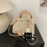 SHEIN 2024 New Fashion Woven Straw Princess Bag For Women, Small Shoulder Bag With High-End Look, Comes With A Free Pendant