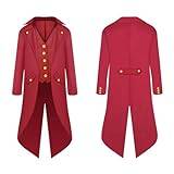 QJIRZB Medeltida vintage steampunk-stil lång kappa kostym för fest scenframträdanden halloween cosplay kostym jacka (röd, XL)