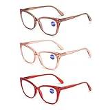 Vevesmundo Läsglasögon för kvinnor, blåljusfilter, kattögon, design, stort, modernt fjädergångjärn, antiblåljus, läshjälpmedel, synhjälp, glasögon, Set med 3 läsglasögon, 2.25