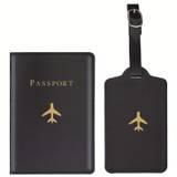 Simple Airplane Pattern Passport Holder And Luggage Tag, Travel Passport Procetor, Travel Accessories
