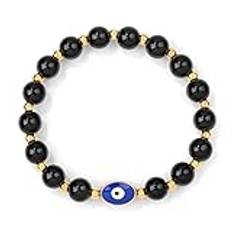 Blue Tiger Eye Beads Bracelet Lucky Turkish Evil Eye Charm Bracelets,Black Glass,17CM