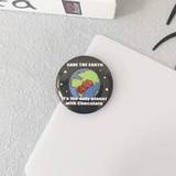 SHEIN 1pc 44mm/1.7inch Creative Funny Earth Design Tinplate Metal Button Buckle Badge Pin For Bag Hanging, Save The Earth, It\ The Only Planet With Chocolat