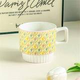 SHEIN 1PCS Yellow-Grid 200ml Tulip Flower Ceramic Mug Cup Lovely Maiden Sense Water Cup Couple Style Coffee Cup Kitchen Drinkware Creative Mugs Cute