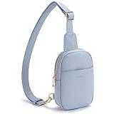 Telena Sling Bag bröstväska, damer axelväska liten crossbody bag PU-läder sport axelväska magväska snygg, 6-ljusblå-3101, S