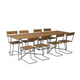 Grythyttan Stålmöbler B25 matgrupp Teak/galvat 8 stolar & 2 bord 120 x 70 cm