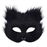 Egujiwa Pälsig mask, halloweenmask, halv ansiktsmask, cosplay-djurmask för män och kvinnor, halloweenfestkostym, rekvisita (svart)