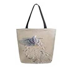 Tygväska grön havssköldpadda på stranden strandväska återanvändbar shoppingväska premium kanvas handväska för resor arbete skola 40 x 50 cm, Canvas Tote Bag1176, 0