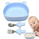 Besreey Småbarnsgaffel och sked, matningsset för småbarn i silikon - Skål sked och gaffel för småbarnsmatning | Småbarn Led avvänjning tillbehör, Småbarn sugplatta för barn