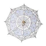 USHOBE spets parasoll vitt paraply - vitt parasollparaply dekor vintage inredning bröllop paraply bomullsparasoll i spets årgång spets paraply brudparaply hantverk paraply Bambu