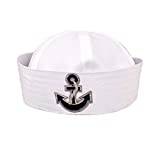 Sjöman kaptenens hatt, vita sjömanshattar för vuxna keps idealisk sjöman kostym tillbehör festkläder kvinnor män (vuxen 58 cm)