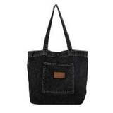 Canvas Shoulder Tote Bag, Large Capacity Denim Solid Color Handbag, Simple Commuter Handbag