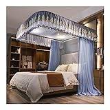 Kant sänghimmel myggnät, romantisk sovrumsdekoration sänggardin för enkel dubbel kung, med metallfäste (färg: Blå 2, storlek: 180 x 200 cm)