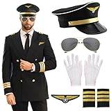 LaVenty blå flygbolag pilotkapten kostym flygbolag pilot kapten kostym för halloween julfest (svart) 1)