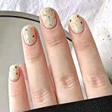 Vatocu fyrkantigt glänsande naglar kort naken gul falska naglar regnbåge prickar nagellackpress barn akryl full täckning nagelpinne för kvinnor och flickor (24 stycken)