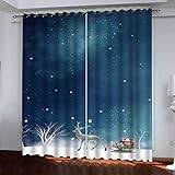 Mörkläggningsgardiner för sovrum termisk isolerande mörkläggande gardiner med ringar, 2 paneler 150 x 166 cm (B x H), 3D Julälg i den blå stjärnhimlen mönster, fönsterdekoration för vardagsrum