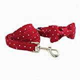 Red Dot Dog Collar and Bow Tie Leash Cotton Collar for Pets-A, M