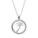 Palm Tree Disc Paradise Silver Necklace Pendant
