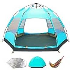 XANAYXWJ Portable Pop Up Hexagonal Tent: Rymligt 3-5 personers omedelbart campingskydd med anti-UV-beläggning, lätt design och vattentätt skydd - perfekt för strand, grill, park, fiske, berg