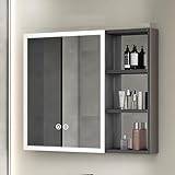badrumsskåp, 50 x 71 cm LED-upplyst aluminium badrum medicinskåp med spegel, väggmonterat smyckeskåp, sminkspegel med förvaring, anti-dimma, beröringsbrytare, en dörr (färg: A,
