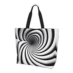 OBAOYY Spiral optisk illusion Gif tygväska återanvändbar kvinnor axel resa strandväska shopping arbete dagligen – snygg axelväska, svart, en storlek, Svart, One Size