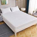 Single Fitted Sheet,Thickened Quilted Brushed Fiber Fitted Sheets, Solid Color Non-Slip Mattress Toppers For Boys And Girls Bedrooms,White,180cmx200cm+30cm