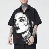 SHEIN Men Short-Sleeve Shirt With Silhouette Portrait Print And Blurred Image Effect For Summer