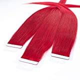 hair2heart Tape Extensions äkta hår slät – 10 tejp, 2,5 g, 60 cm, röd