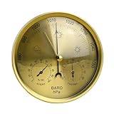 3-i-1 hemväderstation väggmonterad barometer, termometer, hygrometer, barometer, väderstation, inomhus- och utomhusbarometerbarometer (guld)