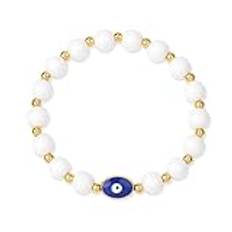 Blue Tiger Eye Beads Bracelet Lucky Turkish Evil Eye Charm Bracelets,White Porcelain,21CM