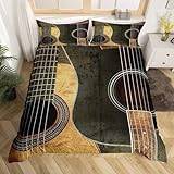 Vintage gitarr påslakan dubbel 3D-tryckt musik sängkläder set 3 delar mjukt mikrofiber påslakan 200 x 200 cm och 2 örngott 50 x 75 cm med dragkedja H2555