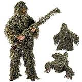 scosao Ghillie Hunting Suit, ​Woodland Camo Hunting Clothing, Military Camouflage Ghillie Suit for Unisex Adults, Kids, Shooting, Airsoft, Wildlife Photography, Halloween