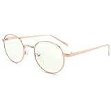 LANLANG Läsglasögon för män kvinnor, blåljusblockerande glasögon, UV400, metall, anti-ögontrötthet, 0~4 dioptrier, guld, rund, lätt, ME-001-guld, Guld
