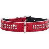 HUNTER DIAMOND PETIT Halsband för små hundar, läder, med strass, 32 (XS), röd/svart