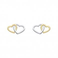 Fiorelli Silver Gold Sterling Silver Interlinking Double Heart Stud Earrings E6427