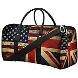 Vintage amerikansk brittisk flagga resa duffelväska för kvinnor män flickor pojkar, helg övernattningsväskor 22,7 L tygväska kabin bagage väska för sport gym yoga, Färg, 22.7 L, Väskorganiserare