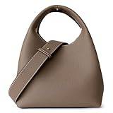 GETBSTOOP Bucketväska i äkta läder Dubbelsidig design lyxig designerhandväska med justerbar rem Casual Handväska Top Handbag Väska för kvinnor (grå och brun)