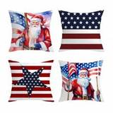 4pcsset American Flag Patriotic Elderly Freedom Stars & Stripes Design Independence Day Outdoor Pillowcases, Polyester Super Soft Cushion Cover Home D