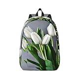 MQGMZ Vita tulpaner blommigt tryck ledig dubbel axel dagsryggsäck, stöldskyddad resa canvas ryggsäck för män och kvinnor, Svart, M