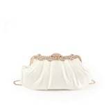 SHEIN 1pc Elegant And Romantic Ivory White Solid Color Clutch Bag With Pleated Edge, Diamond And Rhinestone Detailing, Detachable Chain Strap, For Wedding,