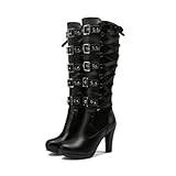 Dam Goth Knähöga Stövlar for Kvinnor Punkstövlar Block Heel Gothic Boots Spets Dragkedja (Color : Zwart, Size : 40 EU)