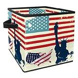 VAPOKF Vikbar förvaringsbox, tygförvaringskorg, kub, organisatör, papperskorgar med handtag för leksak, kläder, böcker, garderob, sovrum, hem – Grunge USA flagga frihet retro