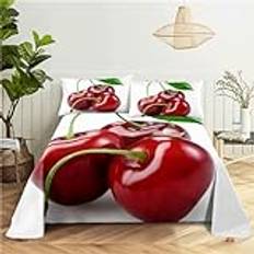 Red Cherry sängkläder dubbelt påslakanset 3 st, lättskött mjukt borstat mikrofiber påslakan med blixtlåsstängning, 2 örngott