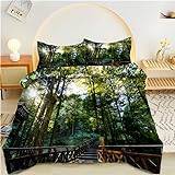 Bambu skogsskog dubbelt påslakanset dubbelt påslakan med blixtlåsstängning sängkläder dubbelsäng set för vuxna mjukt andningsbart mikrofibertäcke 200 x 200 cm