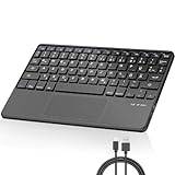FOGARI Trådlöst Bluetooth-tangentbord med styrplatta – QWERTZ pekplatta tangentbord kompatibelt med iPad 9.7/10.2/Pro 11/Pro 12.9/iPad Air, Samsung/Huawei/Xiaomi Pad, svart