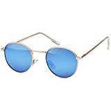 styleBREAKER Panto-formade solglasögon med runda platta linser och metalltempel, unisex 09020077, Guldram/speglat blått glas