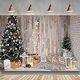Vinter julgran rustik brun trä vägg bakgrund stjärnor gåvor krans fotografi bakgrund högtid fest dekoration banderoll 250 x 180 cm