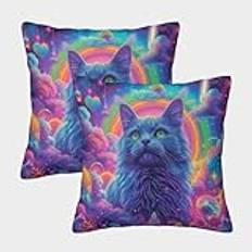 YINNDKSOK Katter kuddfodral set med 2 prydnadskuddfodral söta dekorativa kuddöverdrag kuddöverdrag tvättbart osynligt blixtlås för soffa 45 x 45 cm