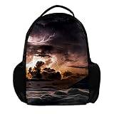 Ryggsäck för kvinnor och män, skolresor arbete ryggsäck storm hav med sol utseende moln, flerfärgad, 27.5x13x40cm, Ryggsäckar